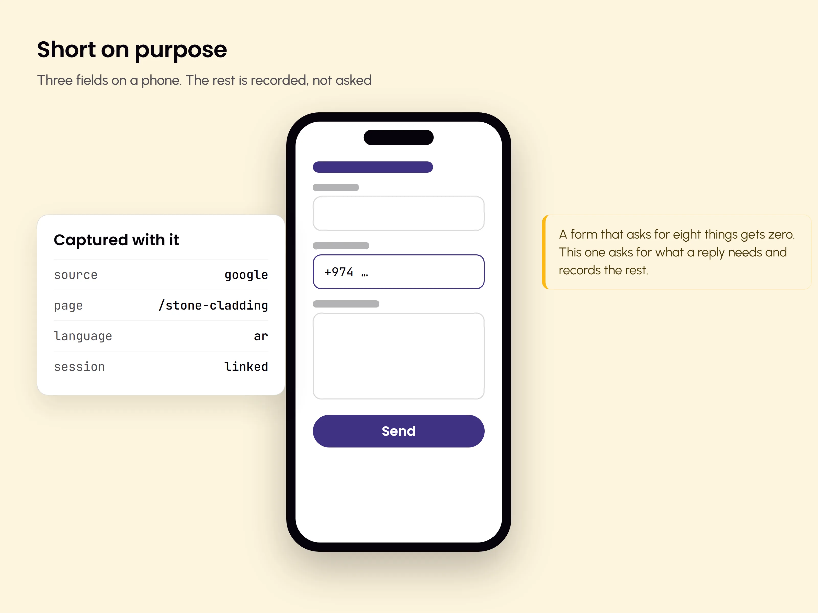A short enquiry form on a phone